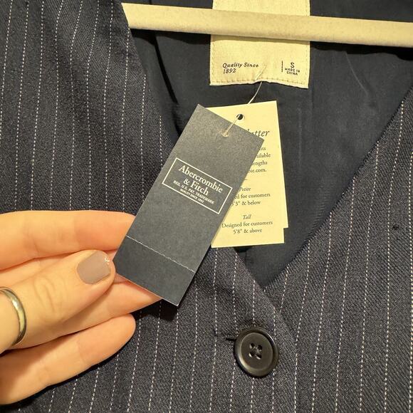Abercrombie Fitch Navy Blue Pinstripe Mara Vest Midi Dress NEW Size Small - Picture 4 of 7